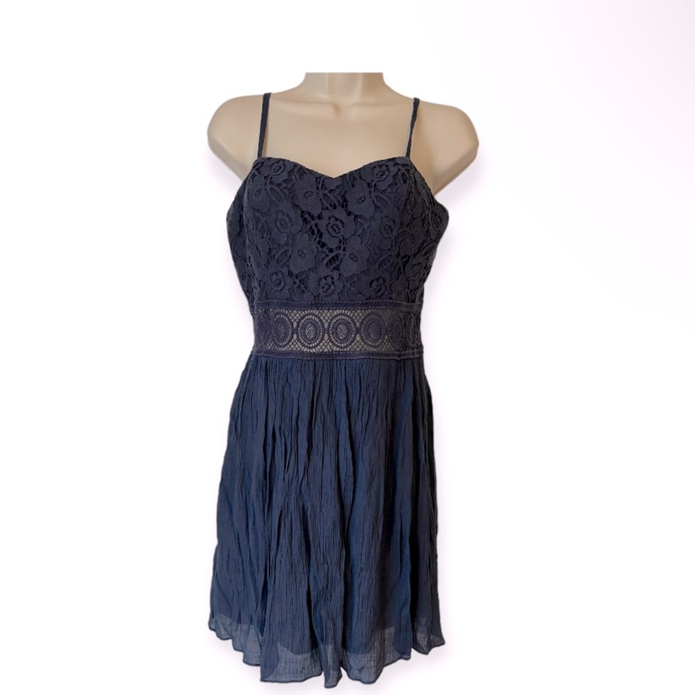 By & By Size 11 Juniors Navy Lace Cut Out Adjustable‎ Strapless Lined Dress